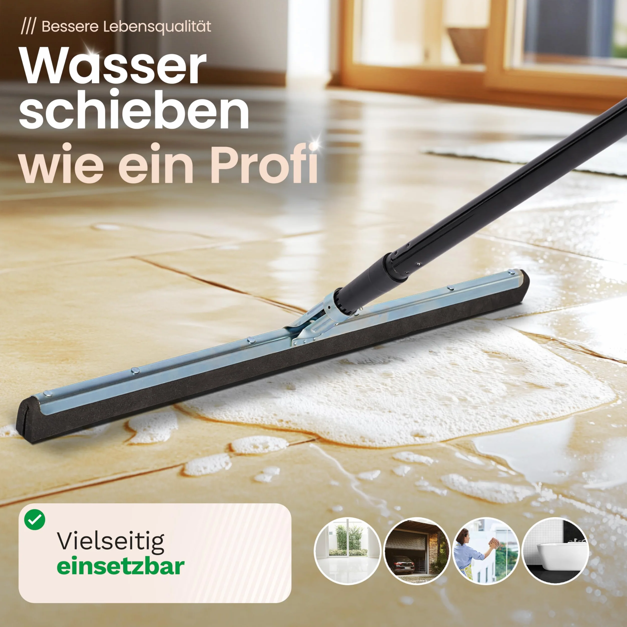 Novaliv Wasserschieber Bodenabzieher 60cm mit Stiel 137 cm Duschabzieher Abzieher Dusche Boden Abzieher Fenster Profi Wasser Abzieher Schieber für Boden Wasserabzieher Terasse Boden Pool