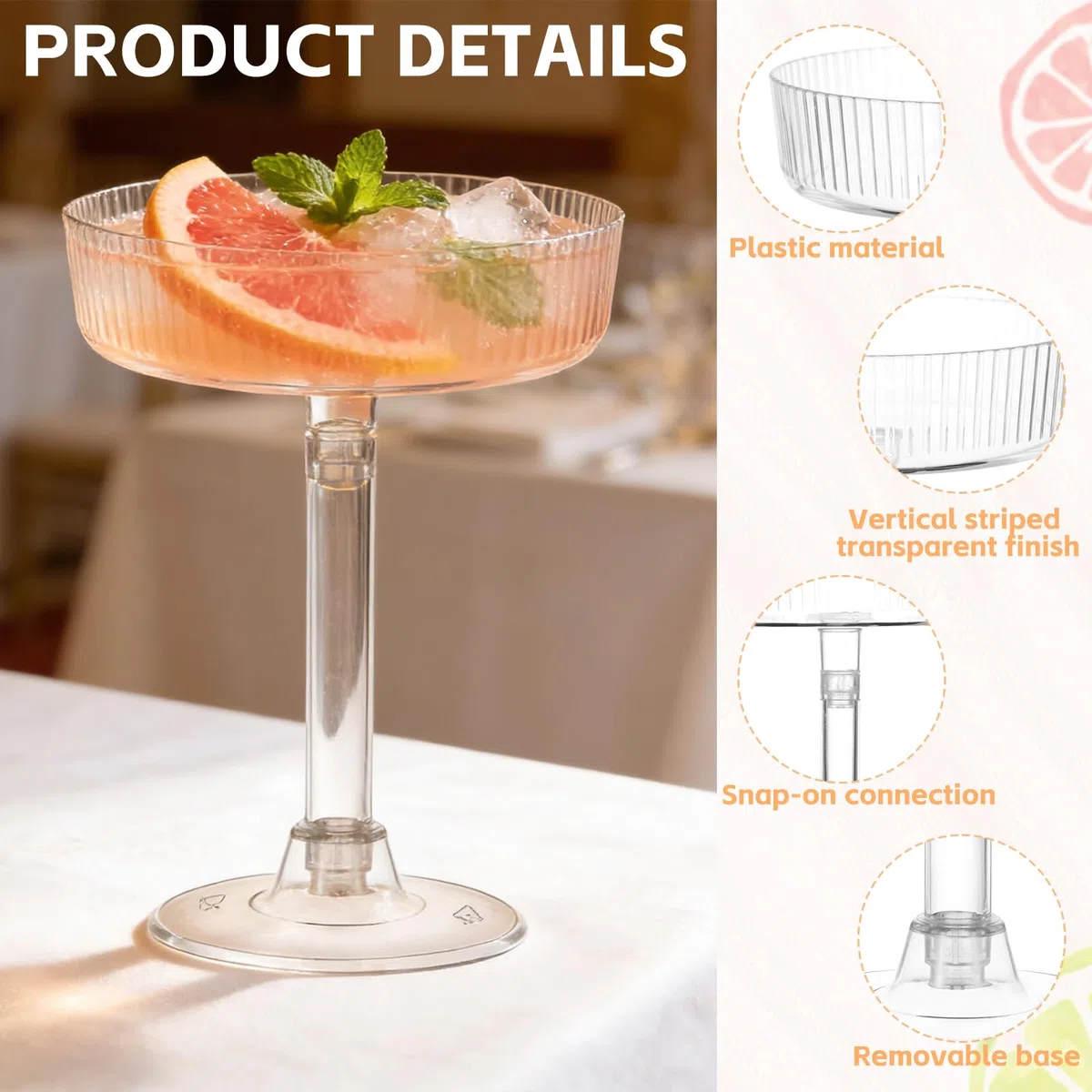 Rainmae Plastik Cocktailgläse, 24 Stück Margaritagläser Kunststoff, 140ml Mehrweg Plastikbecher - Margarita Gläser für Sektempfang Hochzeit Geburtstag Picknick Party Größen Transparent