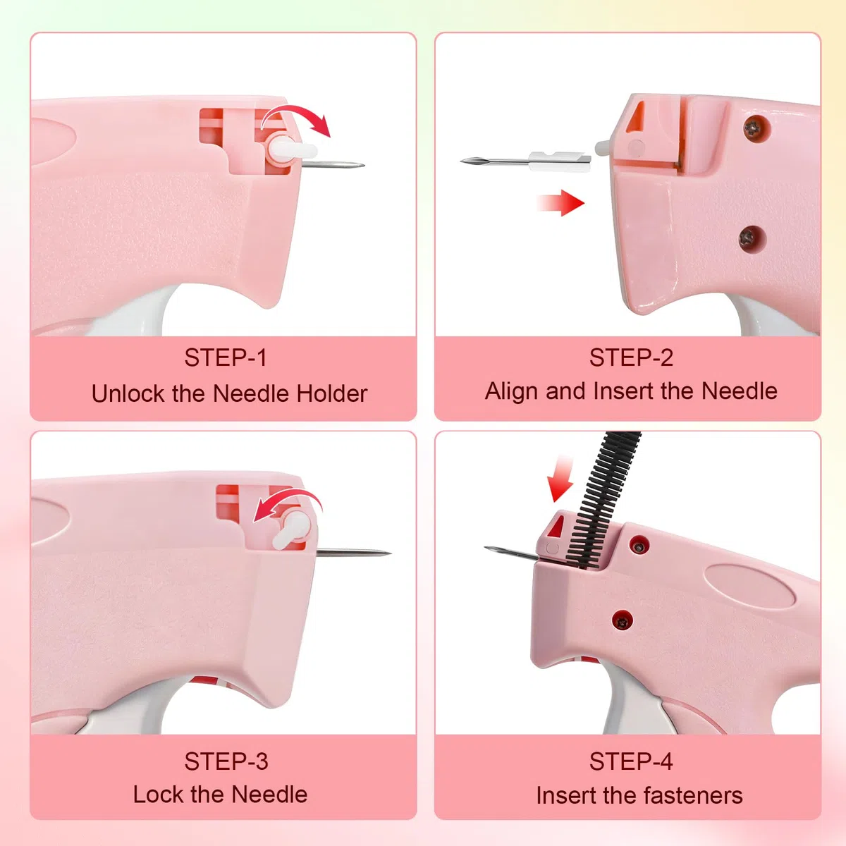 Stichsäumpistole 5 mm – Mini-Stickpistole & Handheld Nähpistole für schnelle & unsichtbare Reparaturen an Jeans, Wolle, Leinen, DIY & Party-Outfits, inkl. 5 Nadeln & 3000 Befestiger