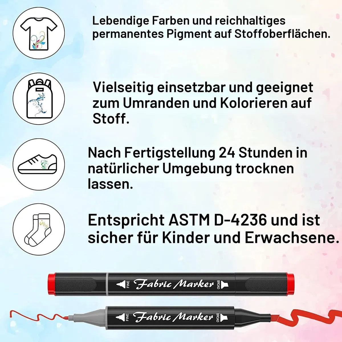 Shuttle Art Textilstifte Waschmaschinenfest, 40 Farben Textilmarker Set mit Doppelspitzen, Stoffmalstifte Waschfest, ungiftig und säurefrei, für T-Shirts, Beutel, Sportschuhen, Jeans geeignet