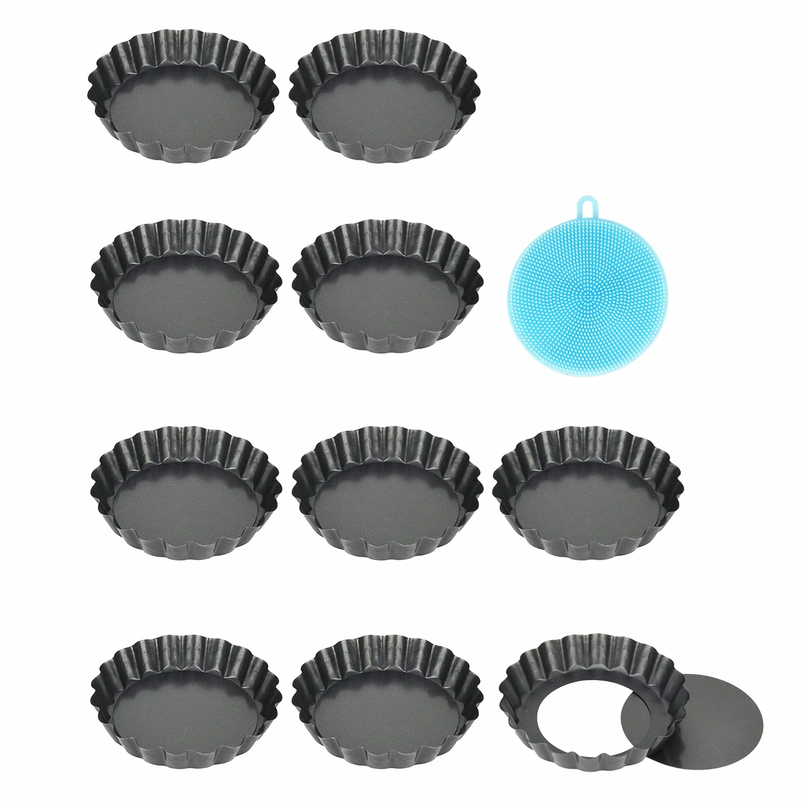 10 Stück Tarteform mit Hebeboden, Antihaftbeschichtung Quicheform Klein 10 cm / 4 Zoll Rund Pie Form, Tartelette Förmchen aus Kohlenstoffstahl