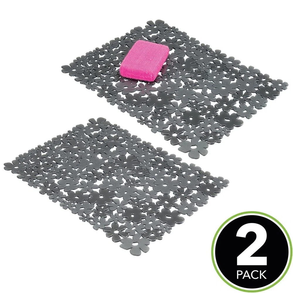 mDesign 2er-Set Spülbeckeneinlage zum Zuschneiden – große Spülbeckenmatte für die Küche – zuschneidbare Matte aus PVC für Geschirr und Becken – mit Blumenmuster – schiefergrau