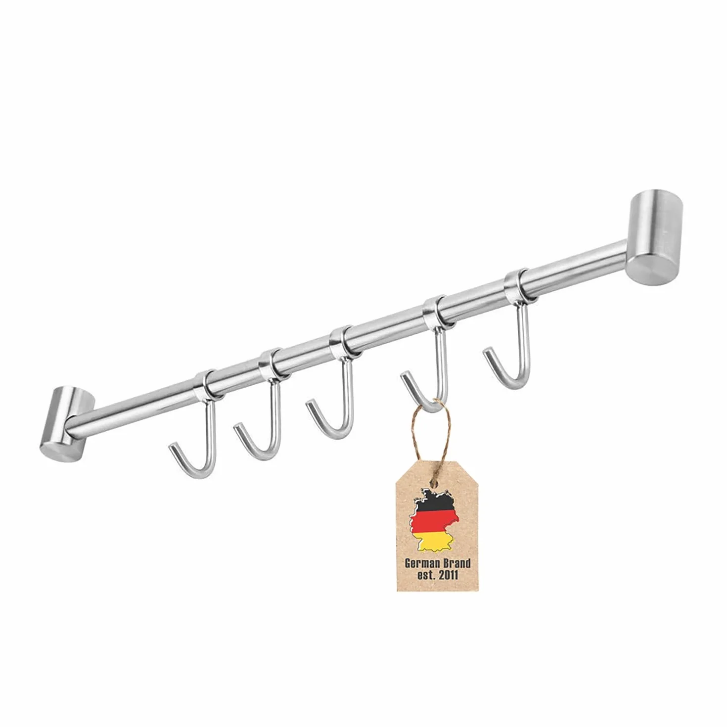 INTIRILIFE Hängeleiste für die Küche aus Edelstahl mit 5 beweglichen Haken zum Bohren - 35.8 x 3.4 x 2.2 cm - Küchen Reling Hakenleiste Halter Küchen Utensilien Stange Tassenhalter Wandhalterung