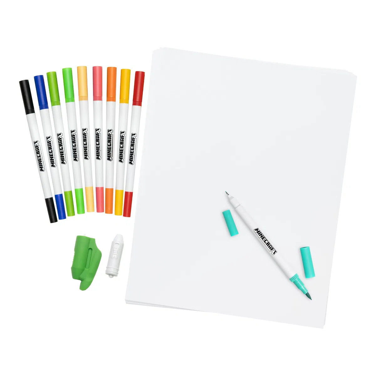 Paladone WeCool Magic Trace Minecraft-Starterset, offiziell, aufleuchtend, Malset mit 16 Seiten zum Nachzeichnen, 10 Marker mit zwei Spitzen, 1 Glow-Grip-Linienzeigestift, Kunst-/Bastelset, ab 6