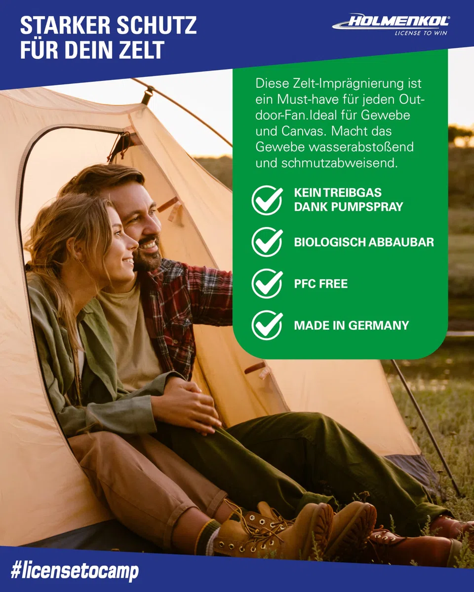 Holmenkol Natural Tent Proof 500ml - Biologisch abbaubares Imprägnierspray für Zelt & Outdoor-Textilien, Wasser- und schmutzabweisende Wirkung, Ideal für Planen, Markisen, Sonnensegel und Rucksäcke