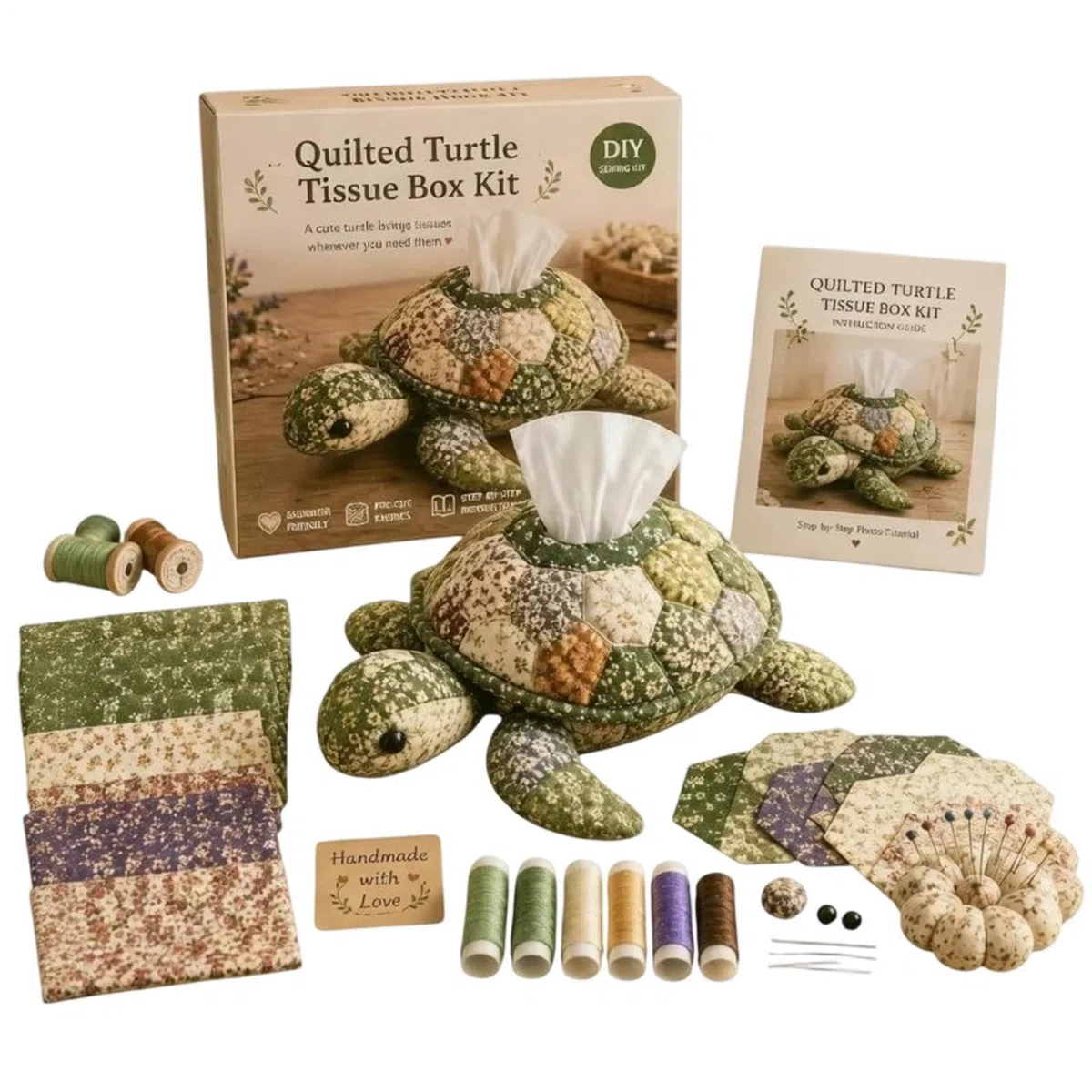 Generisch DIY Set Eine Gesteppte Taschentuchbox Meeres, Nähset Eine Taschentuch Box Schildkröten, Nähsets Taschentuch Boxen mit Stoff Schnittmuster, Bastelsets Einen Taschentuchbox Bezug Schildkröten