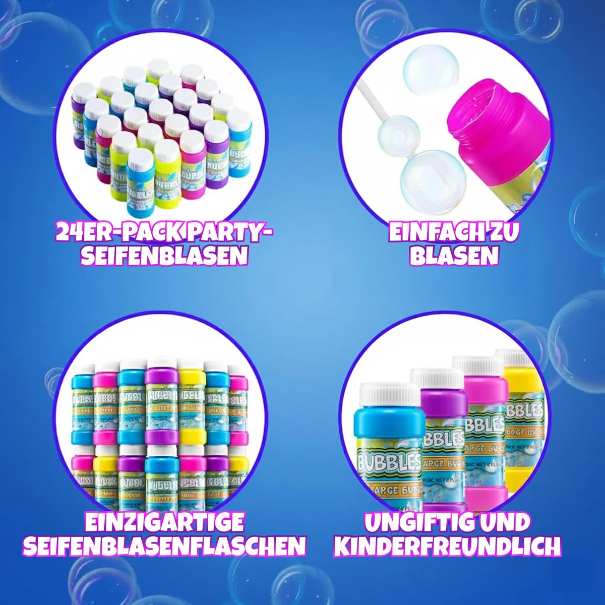 Seifenblasen für Kinder – Packung mit 24 x 59 ml-Seifenblasen, Verschiedene Neonfarben, Spiele im Freien, Kleine Geschenke für Kinder, Kindergeburtstag Gastgeschenke, Geschenktütenfüllung