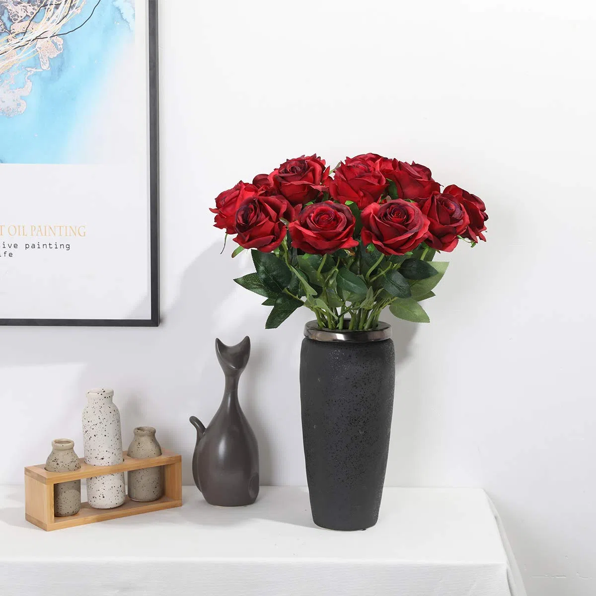 Tifuly 12 Stück künstliche Rosen, künstliche Seidenblumen mit einfachem Stiel, 40,6 cm, realistische Blume für Party, Garten, Familie, Hotel, Hochzeitsdekoration, Blumendekor (Burgund)