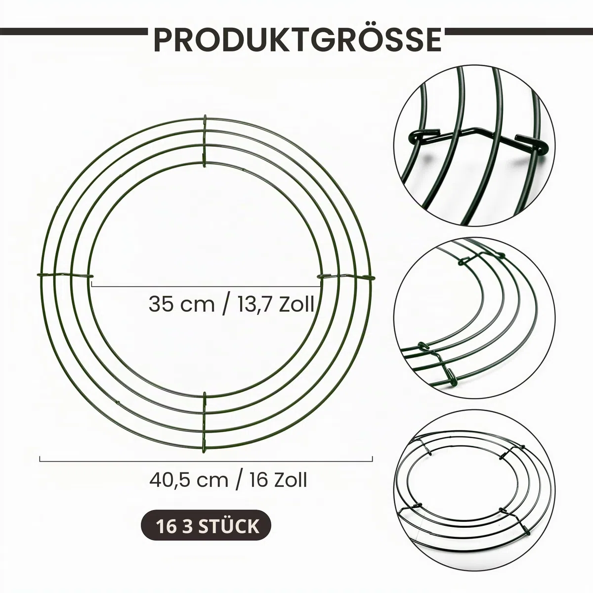 Weihnachtskranz-Ringe aus Metalldraht, Kranzrahmen, Weihnachtskranz, Bastelkranz, Basis, Thanksgiving, Halloween, Hochzeit, Rahmen, Kranz, Bastelzubehör (16 Zoll)