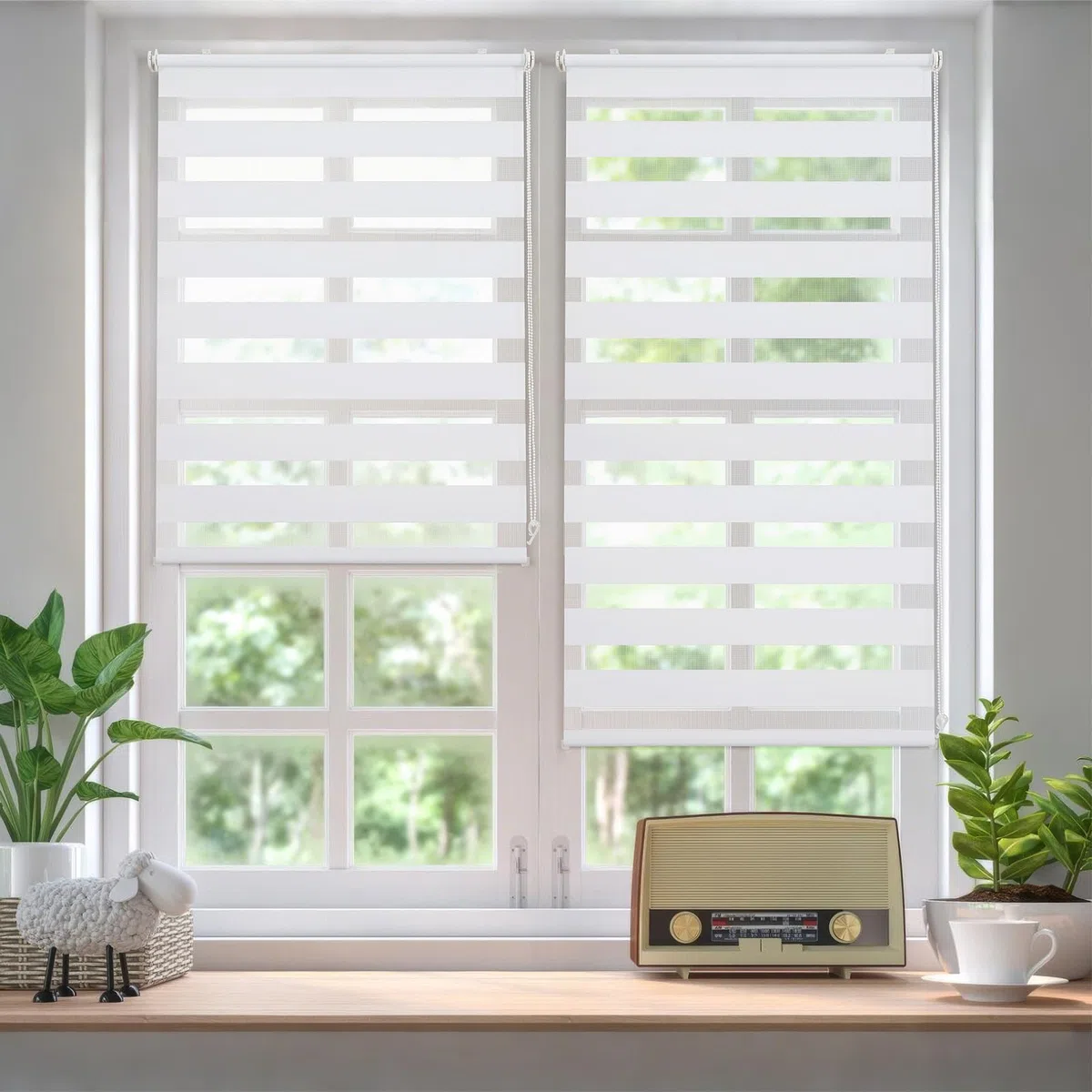 Sekey Doppelrollo Klemmfix ohne Bohren für Fenster, Doppelrollo 130 cm breit, Duo Rollo Jalousie Sonnenschutz, 130x150cm, Weiß