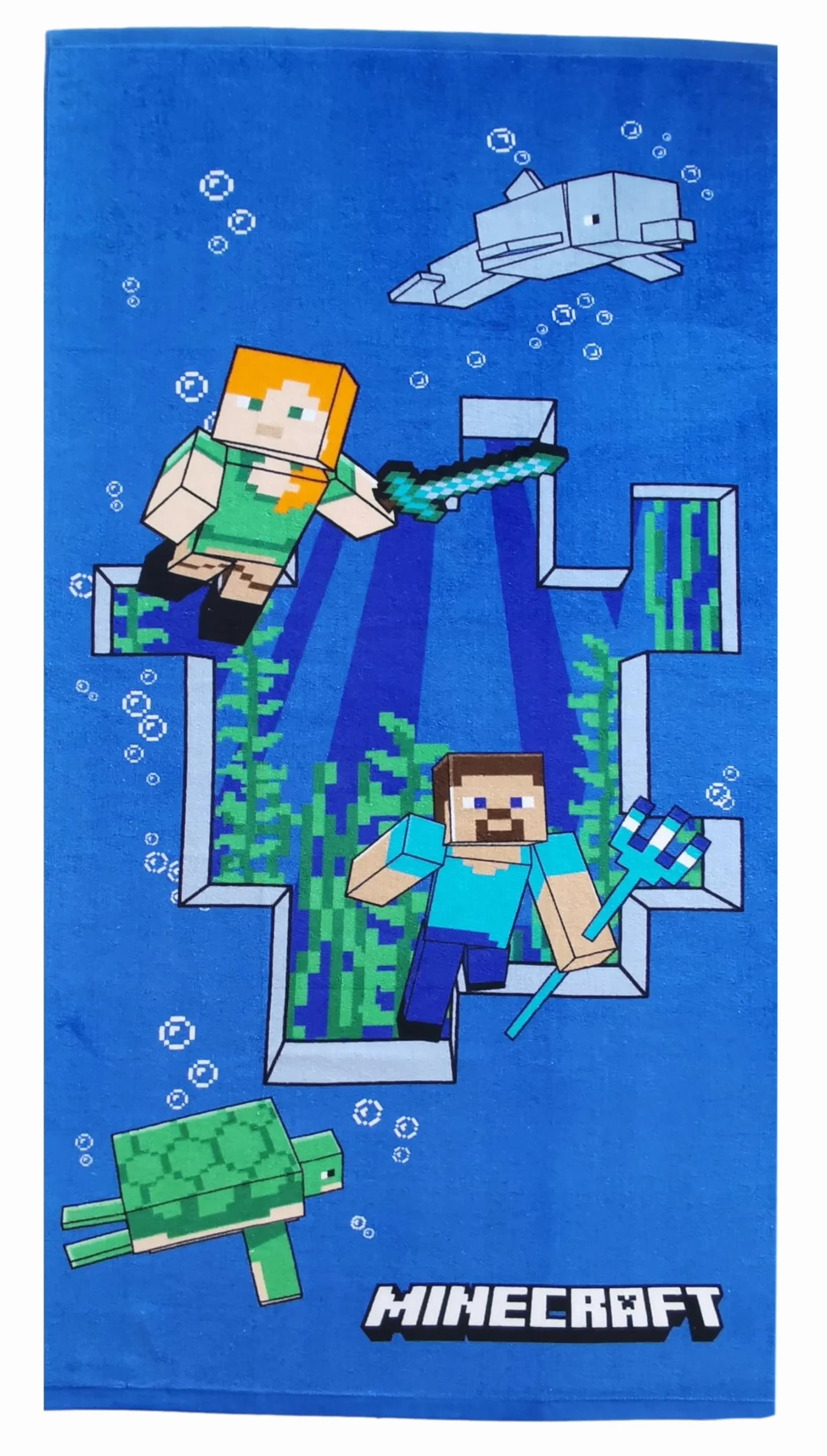 Theonoi Kinder Handtuch Badetuch Strandtuch Duschtuch für Mädchen und Jungen 100% Baumwolle 70x140 cm (Minecraft Steve Alex)