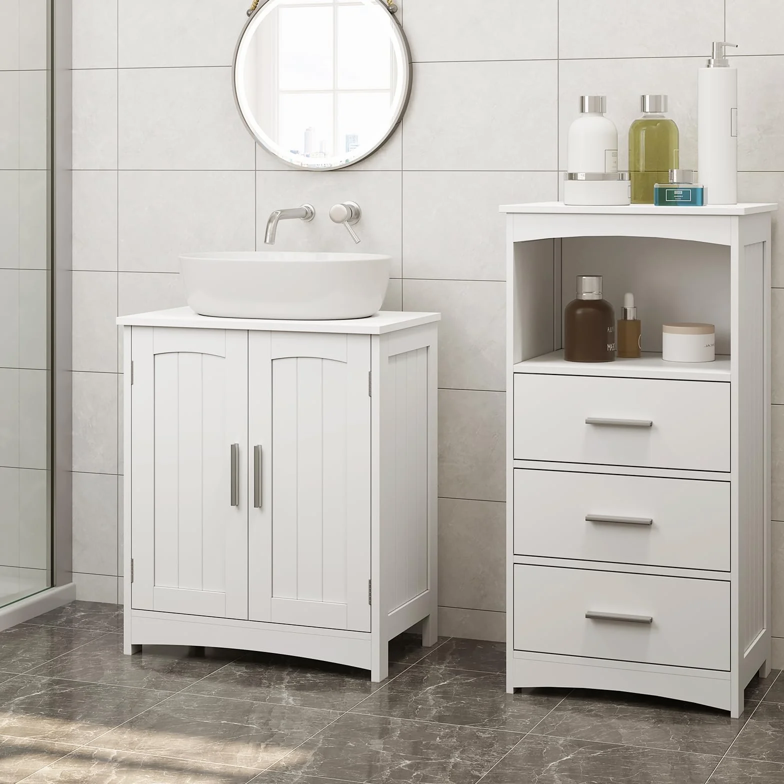 EUGAD Waschbeckenunterschrank, Unterschrank, Waschtischunterschrank, Badezimmerschrank, Badschrank mit 2 Türen, verstellbare Ablage, freistehend, modern, 50x60x30 cm, Weiß