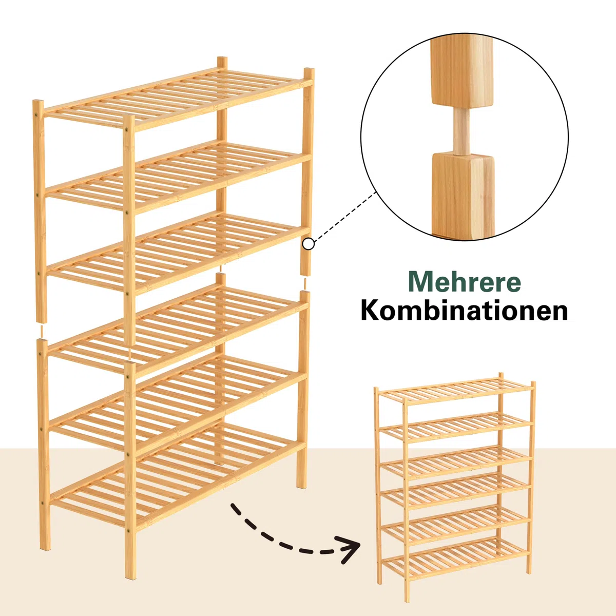Bambus Schuhregal 3 Ebenen – Schuhschrank schmal platzsparend Holz 68x28x46 cm – Schuhablage Schuhaufbewahrung klein – Schuhständer für Flur Eingangsbereich (Bambus)