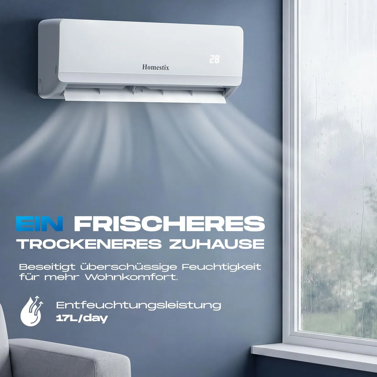 Split Klimaanlage 12000 BTU，4-in-1-Kältegerät mit Heizen, Kühlen, Entfeuchten und Lüften, bis75 m², ultraleise, Fernbedienung & APP, 24h-Timer/Schlaf/ECO-Energiesparmodus, inkl. Montagematerial