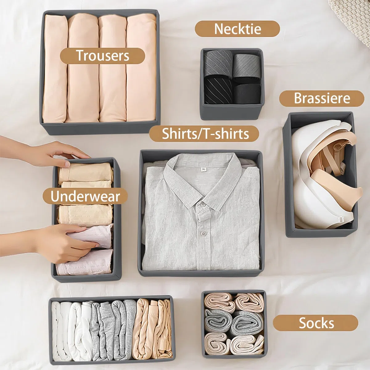 Schubladen organizer,schrank organizer,kleiderschrank organizer für Kleidung,Unterwäsche-Aufbewahrung,faltbar,Geeignet für Schlafzimmer,Schrank und Schubladen (Dunkelgrau, 12pcs)