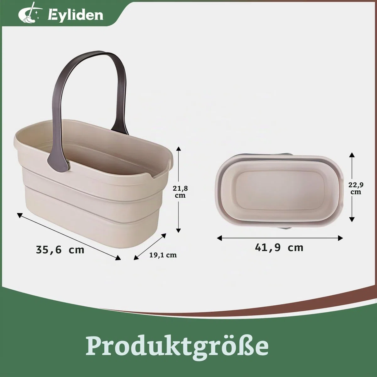 Eyliden 10L Faltbarer Eimer, Rechteckiger Kunststoffeimer zur Reinigung und Aufbewahrung, Tragbarer Putzeimer Wassereimer für Haushalt, Camping, Reisen, Gartenarbeit