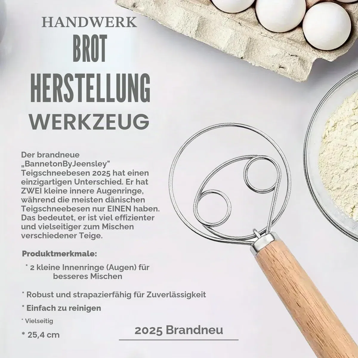 Gärkörbchen Sauerteig Brot Back Set mit Stoffauskleidung runder Gärkorb mit Schaber, Cutter, Liner und Zubehör, Handgefertigtes hochwertiges Rattan von Indonesien