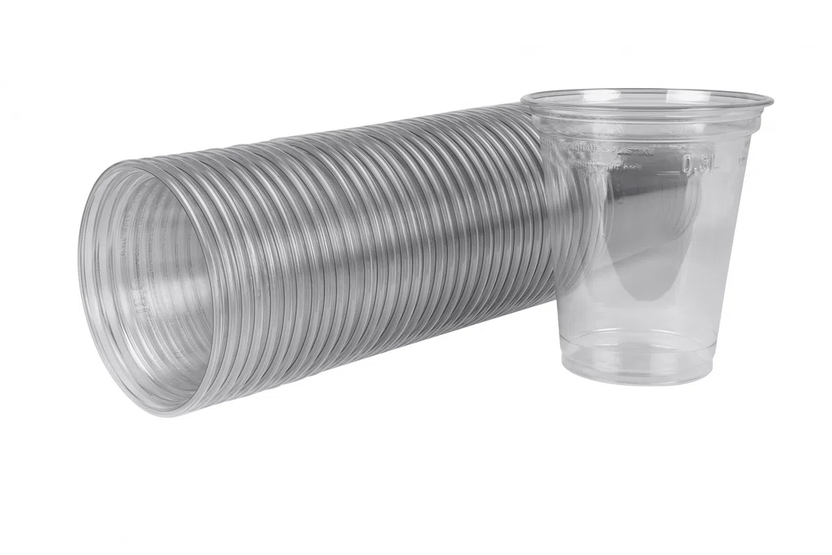 Inoverse 50 Stück Smoothie Becher to Go 300 ml, Dessertbecher, Plastikbecher für Eiskaffee, Cocktail, Bubble Tea mit Domdeckel mit Loch