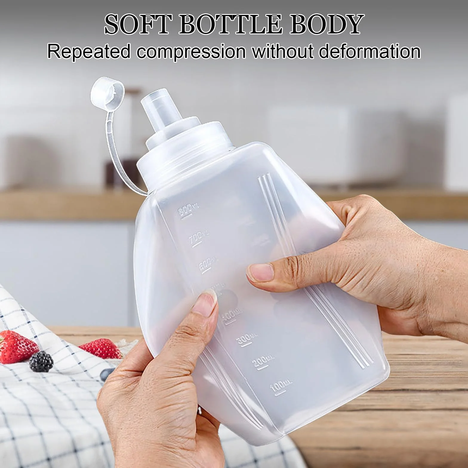 3 Stück Plastik Squeeze Flasche, Breiter Mund Quetschflasche Mit Kappen, Transparent Kein Leck Condiment Flaschen für Malen,Backen,Ketchup,scharfe Soße,Olivenöl, Saucenflasche (# 1000ML)