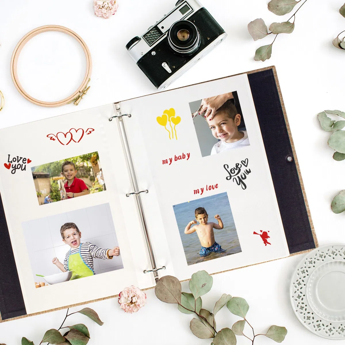 AIOR Fotoalben Selbstklebend 60 Weißen Seiten, Fotoalbum zum Selbstgestalten, Album Fotobuch DIY Scrapbook, Leinenbezug Fotobuch für Familien Hochzeit (Beige)