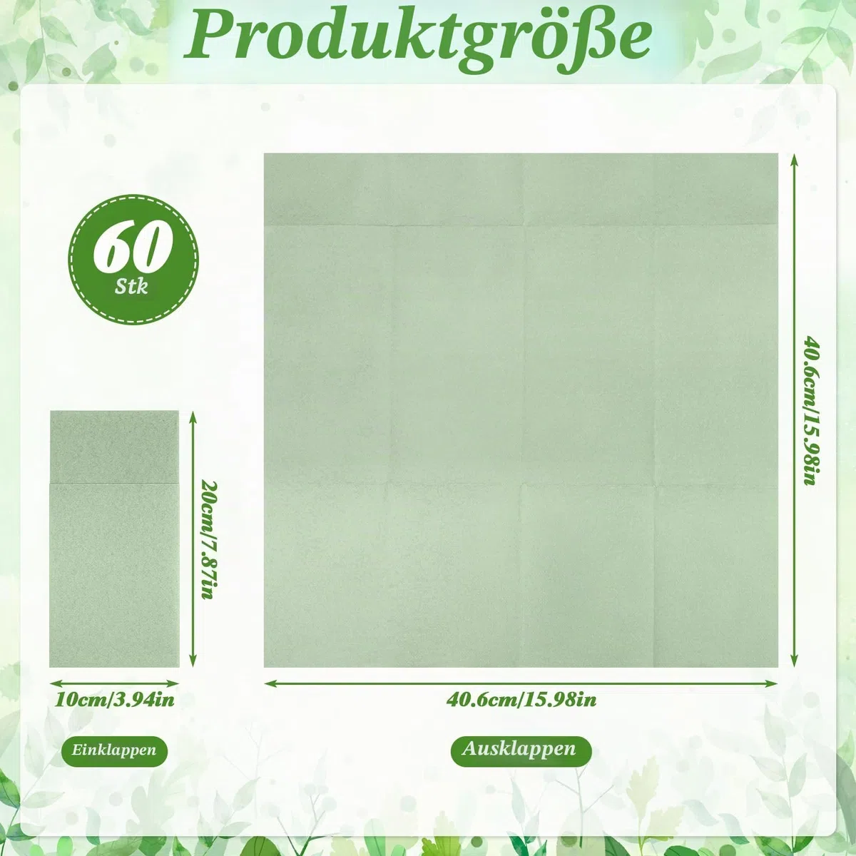 60 Stück Salbeigrün Leinenservietten mit integrierter Bestecktasche, 40.6cm×40.6cm Servietten Kommunion Junge Stoffähnlich Einweg-Servietten für Tischdeko Konfirmation Hochzeit Babyparty Geburtstag