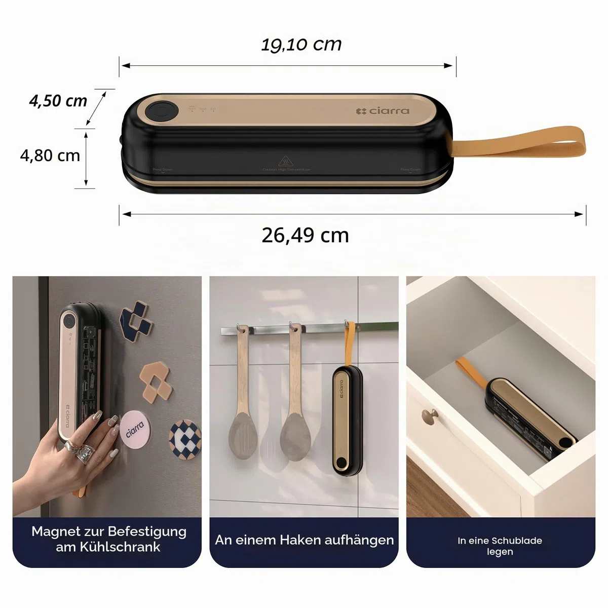 Ciarra Mini Folienschweißgerät, Vakumierergerät für lebensmittel 3 Modi, Automatisches Mini Bag Sealer Versiegelungsmaschine für Trockene und Nasse Lebensmittel (Vakuumiergerät + 5 Stück Vakuumbeutel)