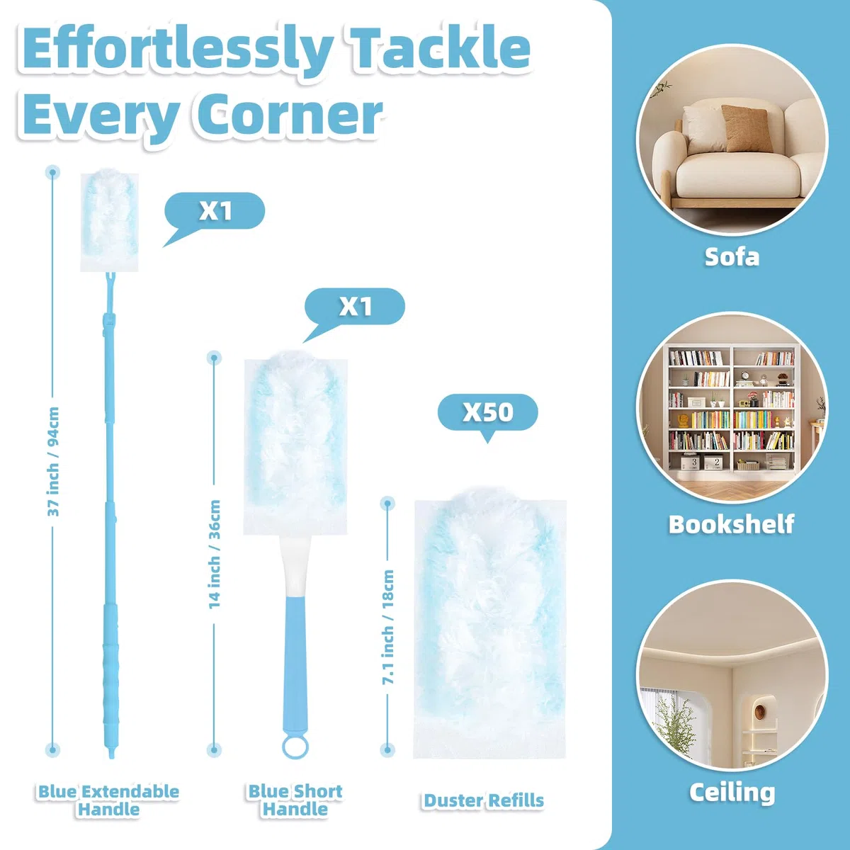 52 Stück Staubmagnet Kompatibel mit Swiffer Staubmagnet Nachfüllpack,Einweg Magnet Staubwedel für Swiffer Duster, zur Reinigen von Tierhaare Staub Schmutz (50 Tücher + 2 Griffe, Blau)