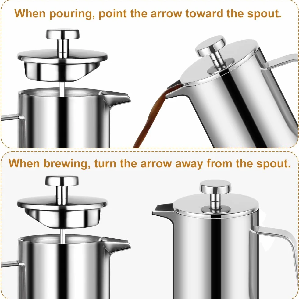 HOTUT French Press Kaffeebereiter, 350 ml Edelstahl Französische Presse mit Löffel, Ersatzfilter, Klein Kaffeezubereiter Doppelwandige, kaffeekanne thermo für Zuhause Reisen Camping