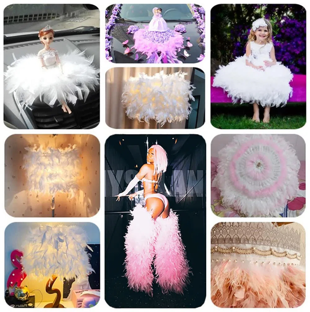 2 Meter 10-15cm Breit Flauschige Federborte,Federn Fransen Quaste Fransenborte Fransenband, Feder Fransen mit Satinband Dekoborte Dekoband Nähzubehör für DIY Basteln Kostüme Apparel Kleidung,Rosa