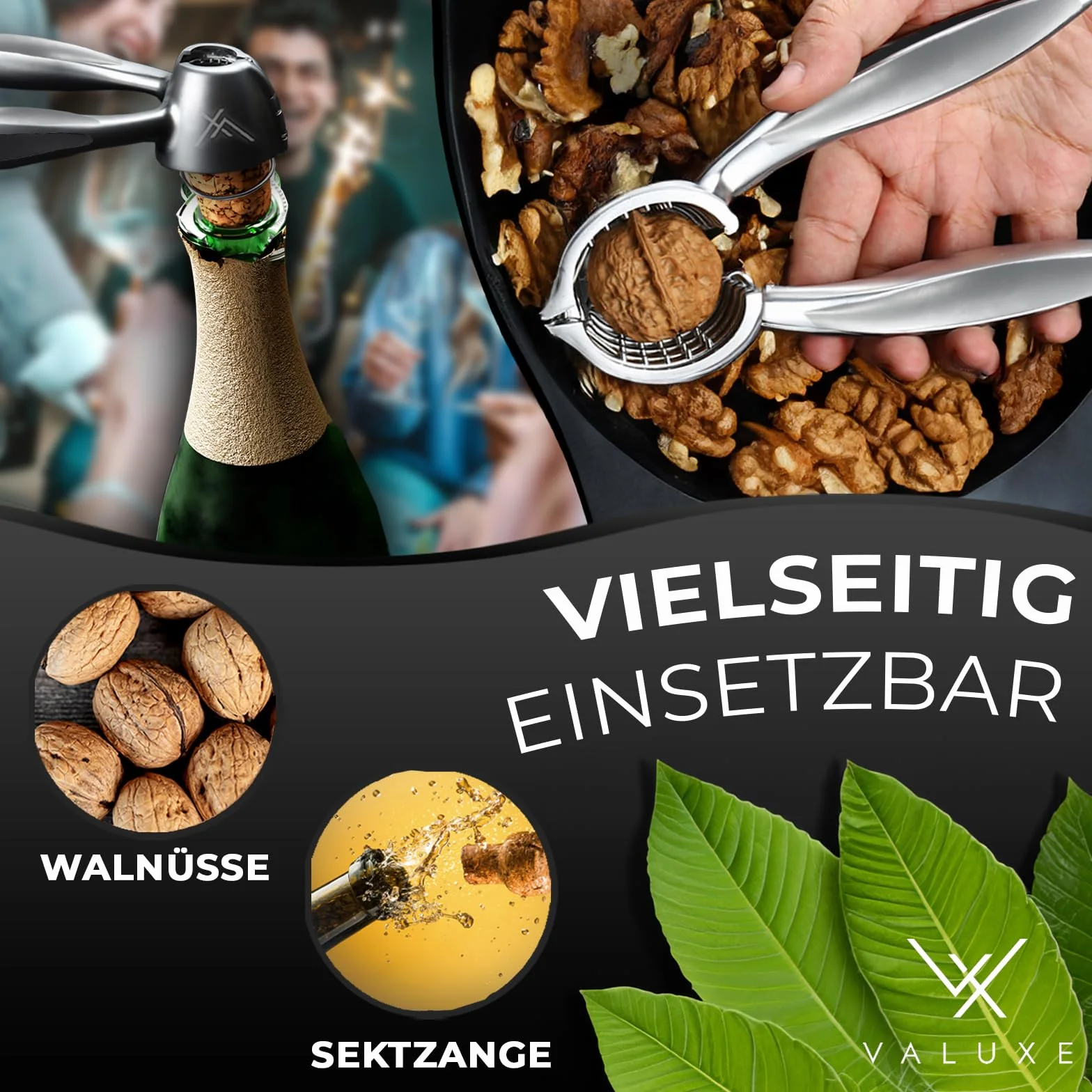 VALUXE® Premium Nussknacker PRO - VERBESSERTES Modell 2025 mit rutschfestem Griff - Exklusiver Walnussknacker knackt Jede Walnuss mit Genuss - Nusszange, Walnussöffner, Nussöffner