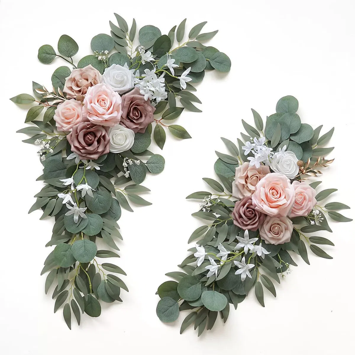 2 Stück Künstliche Hochzeitsbogen Blumen Set, Blumen Girlande Hochzeitsbogen Blumen Kit, Hochzeitsblumen, Girlanden, Seide, Pfingstrose, Hochzeit, Willkommensschild (weiß,2 Stück)