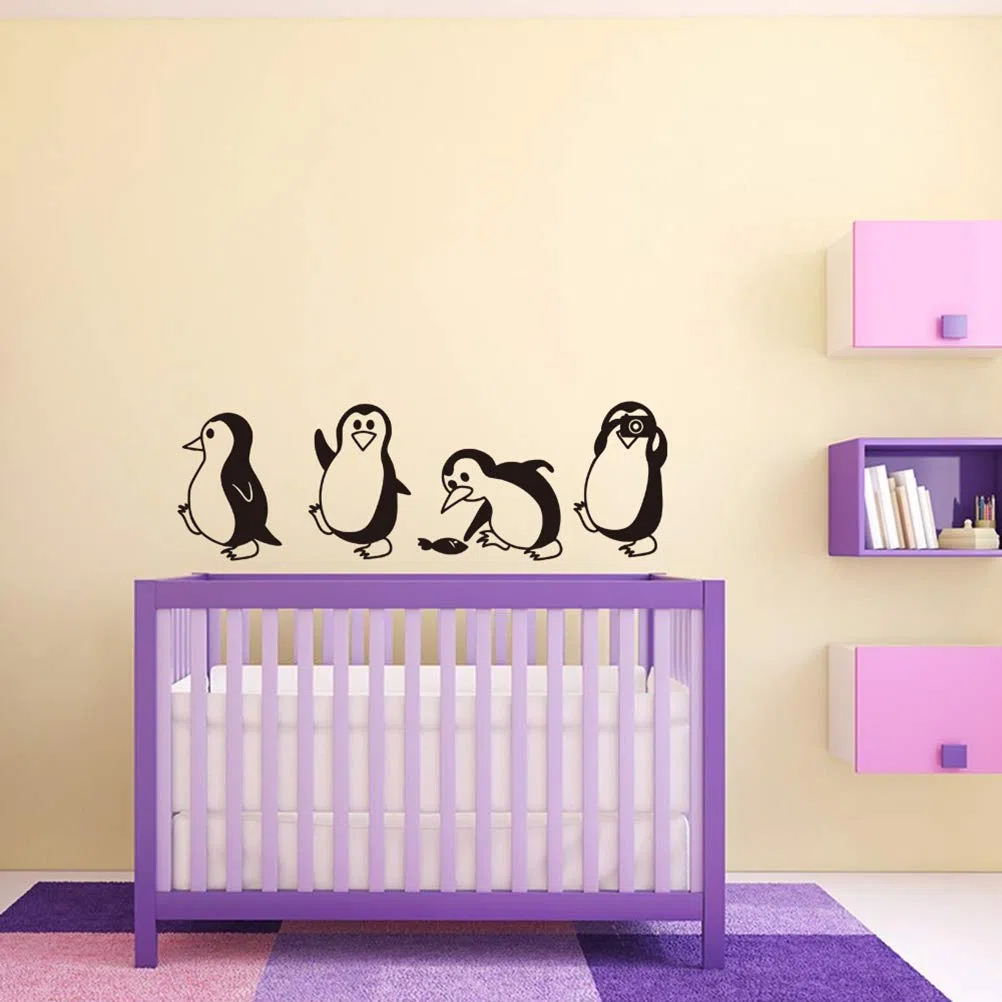 Wandaufkleber Pinguin Niedliche Wandtattoo Kinderzimmer Pinguin Wandaufkleber Kühlschrank Aufkleber Vinyl Wandtattoo für Home Speisesaal, 57x18,5 cm