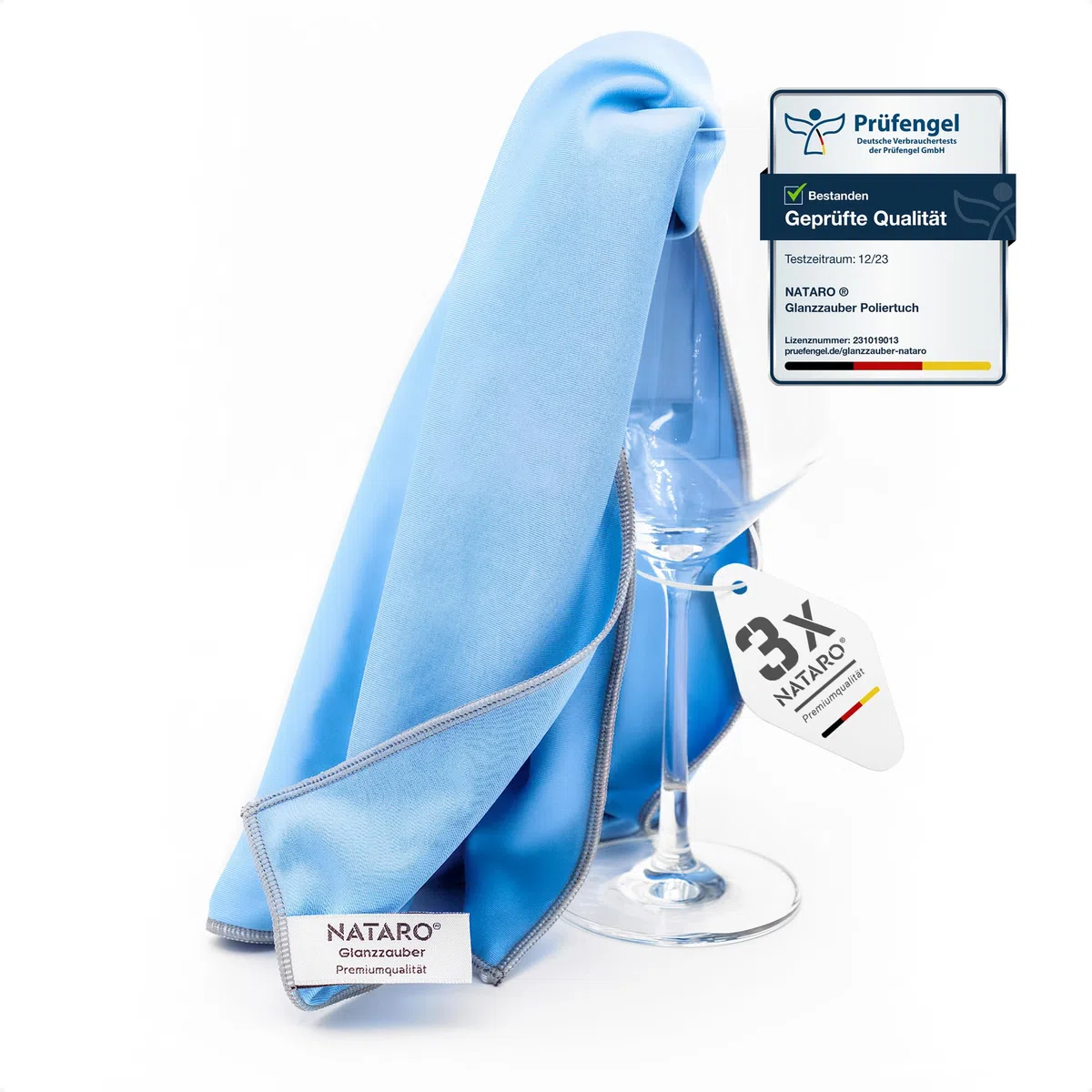 NATARO® 3 Stück Glanzzauber Microfaser Glaspoliertuch – Spiegeltuch – Made in Austria – 100% fusselfreies Poliertuch für Glas, Hochglanzoberflächen, streifenfrei, Mikrofaser, ca.48x68cm
