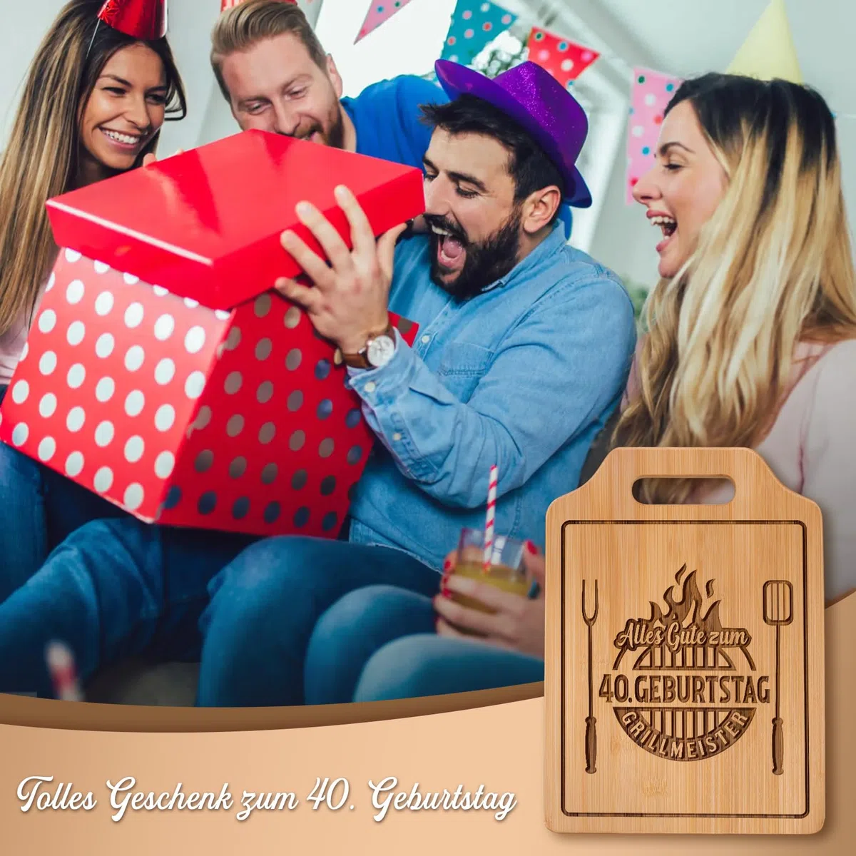 40 Geburtstag Männer - Graviertes Bambus Schneidebrett, Geschenke zum 40 Geburtstag Mann, 40. Geburtstag