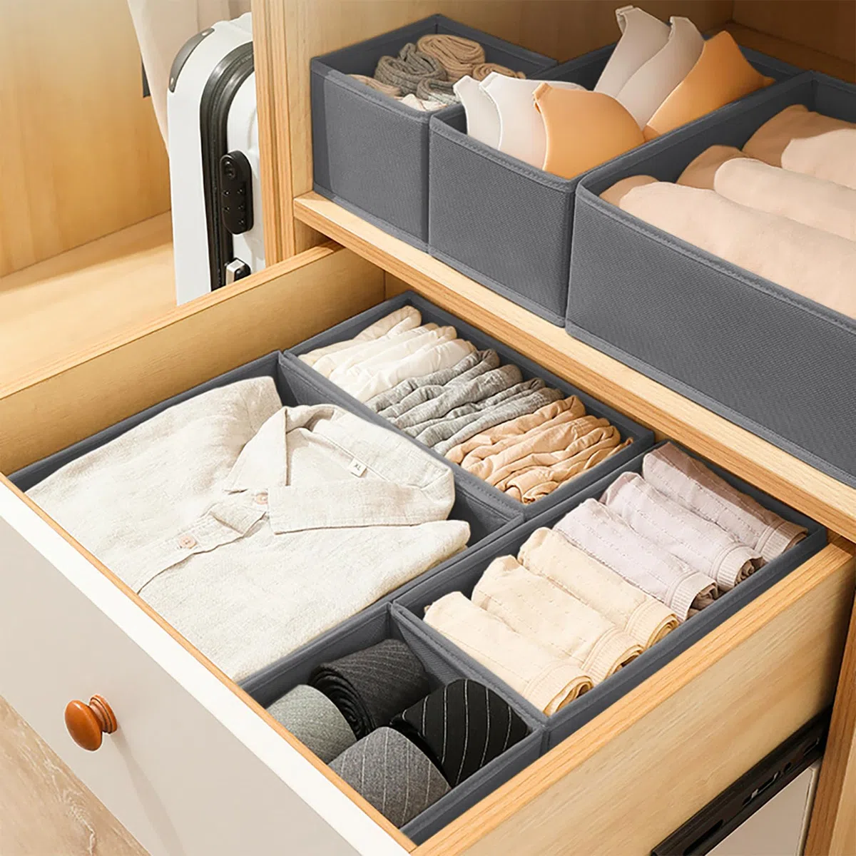 Schubladen organizer,schrank organizer,kleiderschrank organizer für Kleidung,Unterwäsche-Aufbewahrung,faltbar,Geeignet für Schlafzimmer,Schrank und Schubladen (Dunkelgrau, 12pcs)