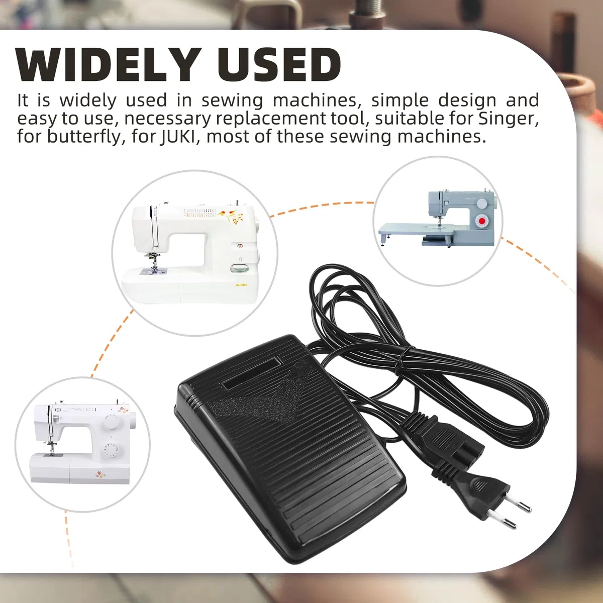 Elektronische Fußsteuerung Nähmaschine, Universal Fußsteuerung Pedal Fußschalter Stecker 200-240V mit Netzkabel, Fußpedal Controller Variable Speed Controller für meisten Nähmaschinen EU-Stecker