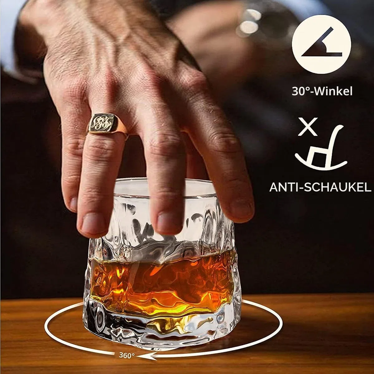 Whiskeygläser Drehbar zur Entspannung - Altmodisches Set mit 2 Bar-Stil-Glaswaren für Bourbon Scotch Rum (2er-Pack Hammer-Textur, 180ml (6oz))