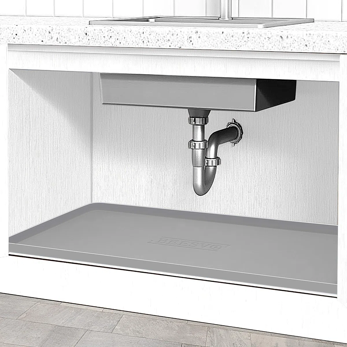Unterspülematte für Küche, wasserdicht, 48,3 x 48,3 cm, Silikon-Unterspüle, Küchen- und Badezimmerschrank-Schutzmatte, strapazierfähig, flexibel, Abtropfschale mit Lippe, kühles Grau
