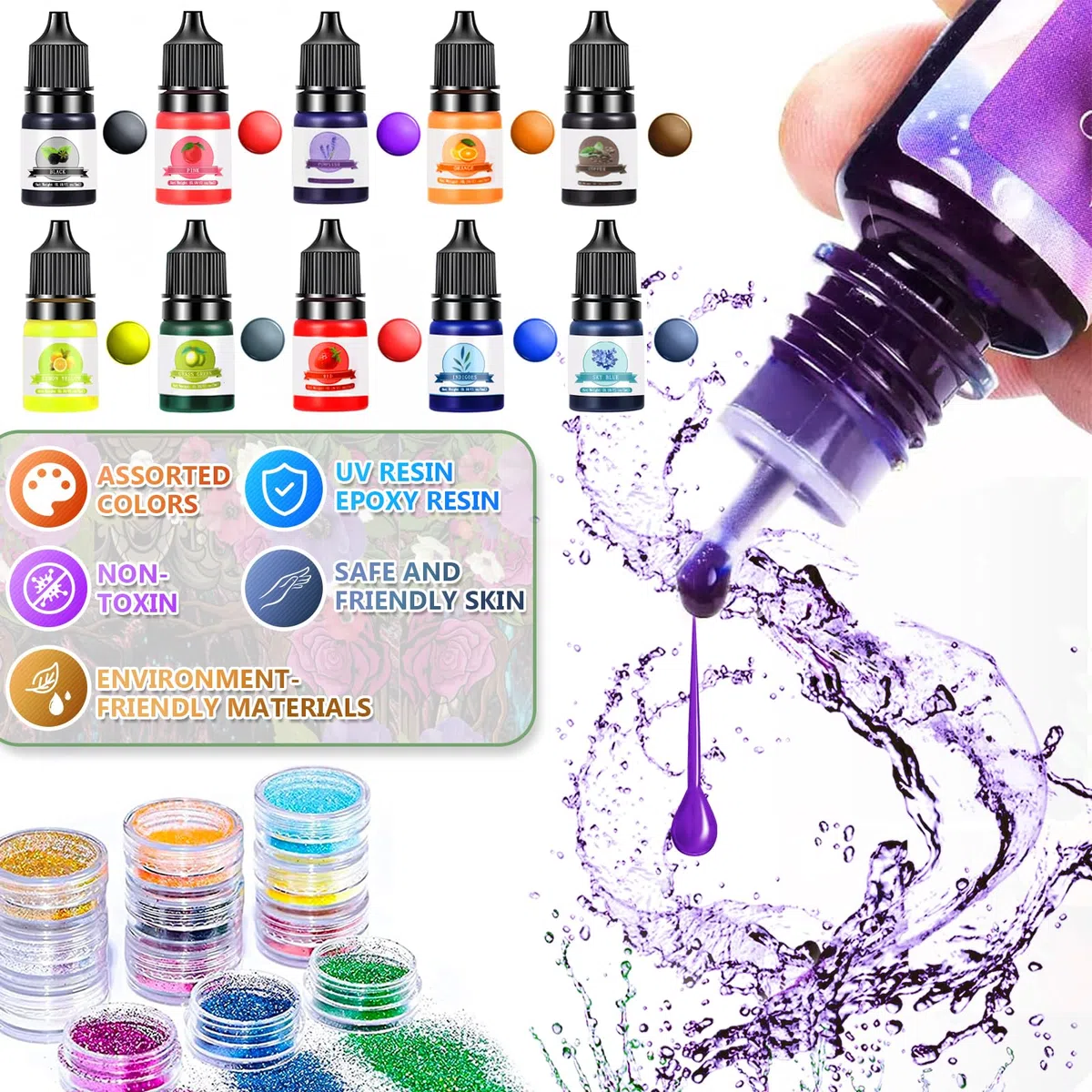 ZLPBAO Epoxidharz Set Anfänger 582ml epoxidharz glasklar gießharz - 1: 1 Verhältnis mit Epoxidharz Farbe, Glitzer, holzstäbchen, Handschuhe