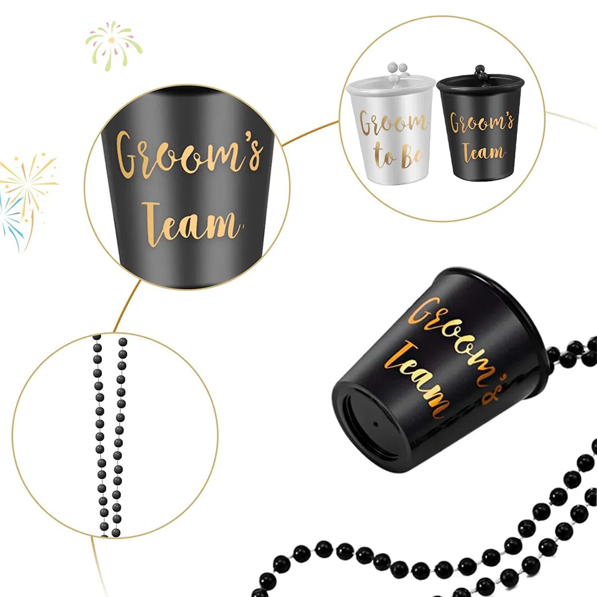 15 Stück Bräutigam Schnapsgläser mit Kette Männer Team Schnapsglas Halskette Shotgläser Becher zum Umhängen JGA Accessoires für Junggesellinnenabschied Party Hochzeit Dekoration