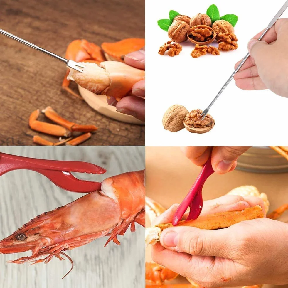 Artcome 10 Piece Seafood Tools Set - 2 Crab Crackers, 2 Lobster Shellers, 2 Crab Forks, 2 Seafood Scissors and 2 Storage Bag