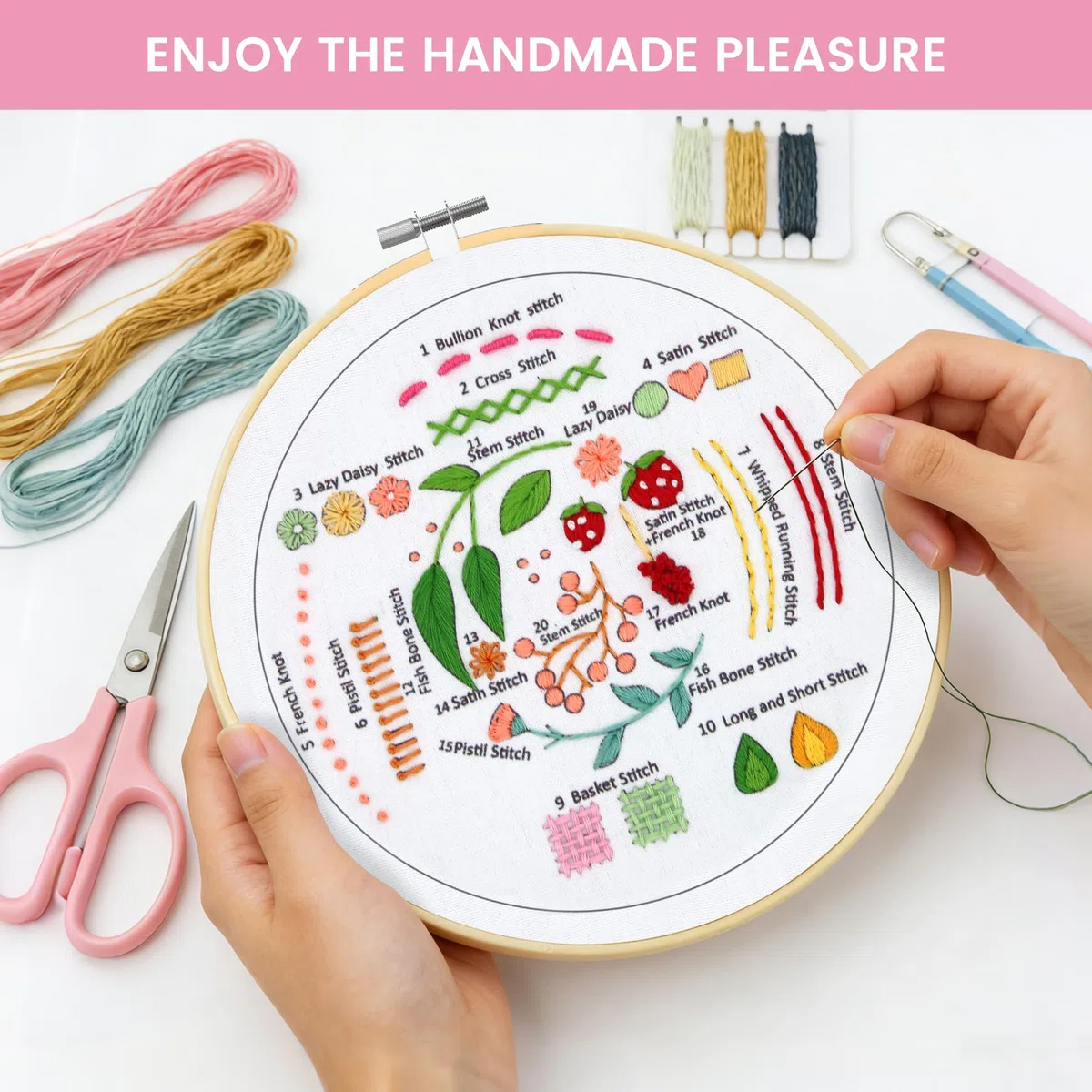 MAKEASY Stickerei Set,Stickerei Starter Kit, Bambus Stickrahmen, Kreuzstich Tools für Erwachsene und Kinder Anfänger