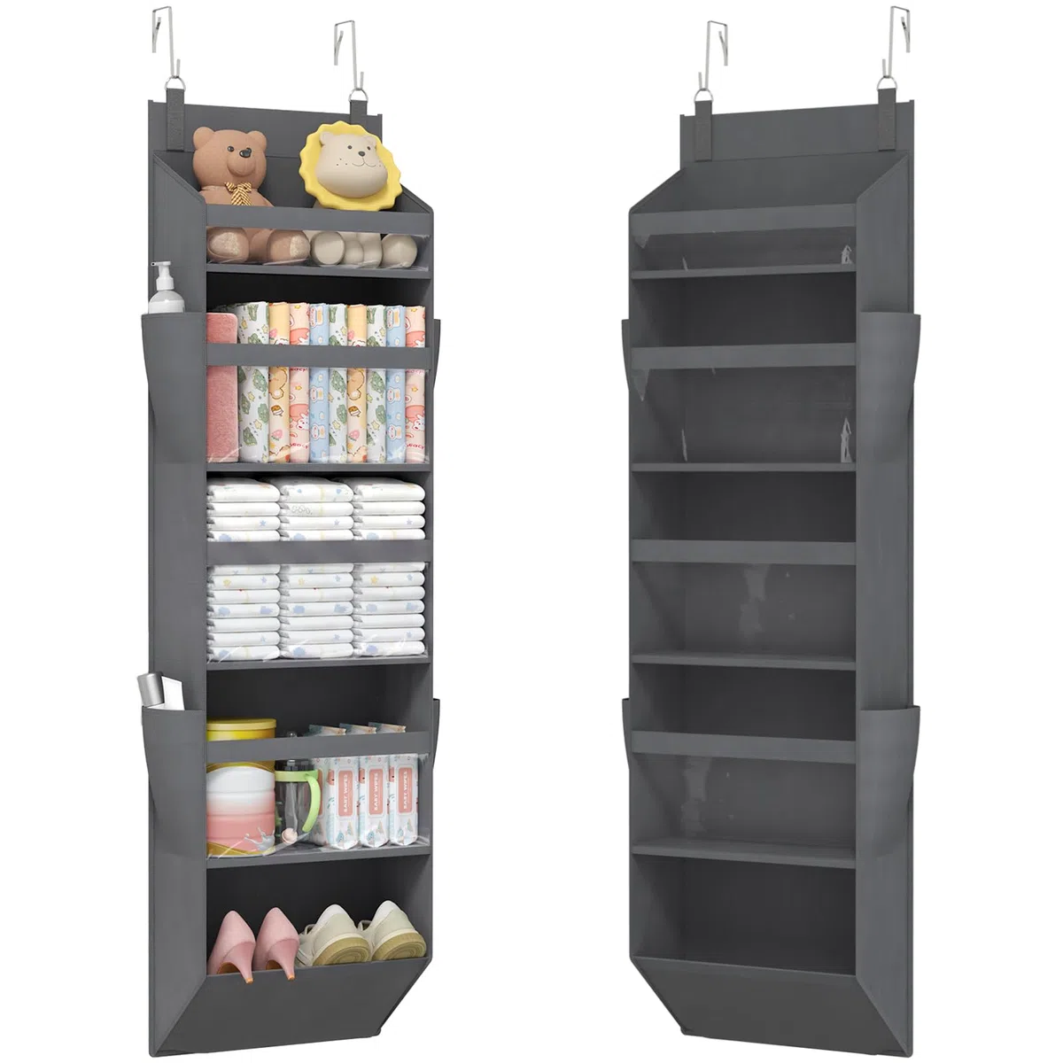 Lifewit Türorganizer Hängeorganizer, 5 Regal klar Fenster hängende Lagerung mit 4 Seitentaschen, Tür Organizer, Hängeaufbewahrung Benutzt für Bad, Schlafzimmer, Wohnheim, Grau,140 cm(H), 1 Pack