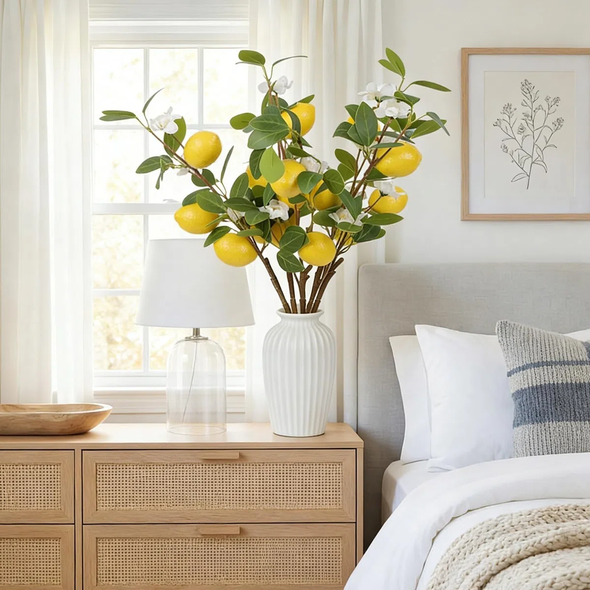 5 PCS Künstliche Zitronenzweig wie echt 58 cm Gelbe Künstliche Zitronen Deko Stiele mit Grünen Blättern Künstliche Blumen Fake Zitronen Blumenarrangement für Zuhause Küche Tisch Party Bauernhaus Deko
