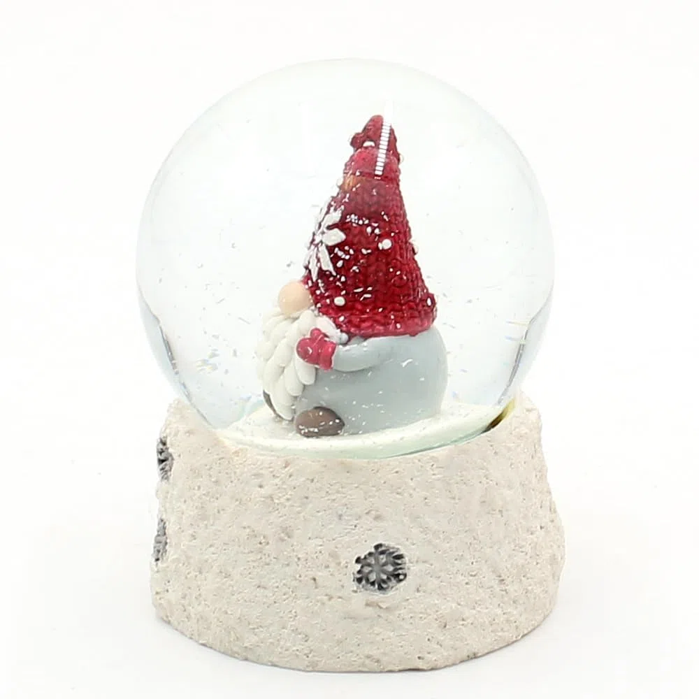 Dekohelden24 Schneekugel Weihnachtswichtel mit roter Mütze auf weißem Sockel, L/B/H/Ø Kugel 6,5 x 6,5 x 8,8 cm Ø 6,5 cm