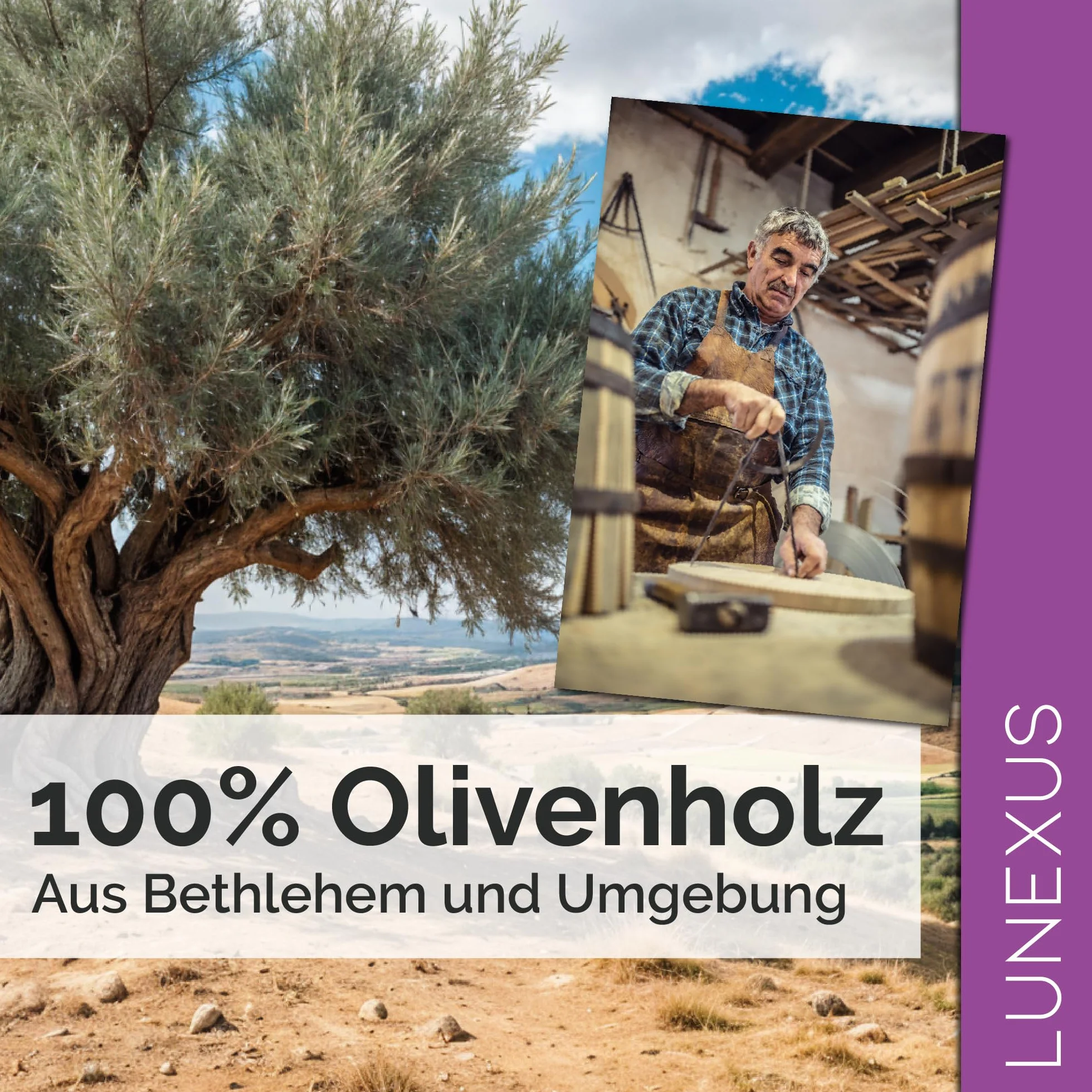 Lunexus Wandkreuz Olivenholz 16x9 cm christlich handgefertigt gesegnet | Massives Olivenholz aus Bethlehem - gesegnet mit Zertifikat - inkl. Montageset - für Taufe, Kommunion, Firmung, Hausaltar