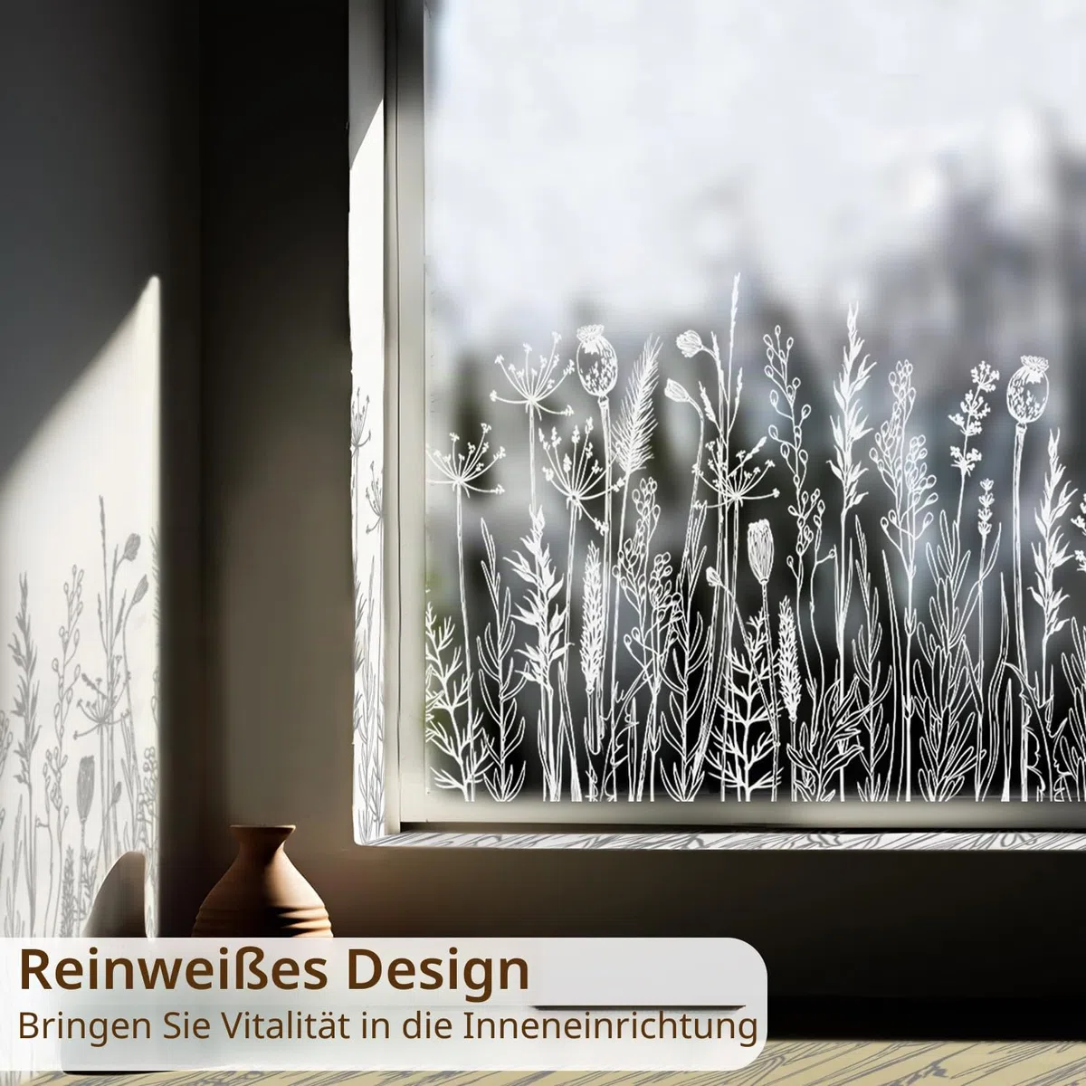 Fensterbilder Reinweiße Wiesen, Fensterbilder frühling Florale Motive, Frühlingsdeko Mehrweg Wildblumen und Pflanzen, Wohnzimmer, Schlafzimmer, Bad, Küche fensterdekoration 39x150cm