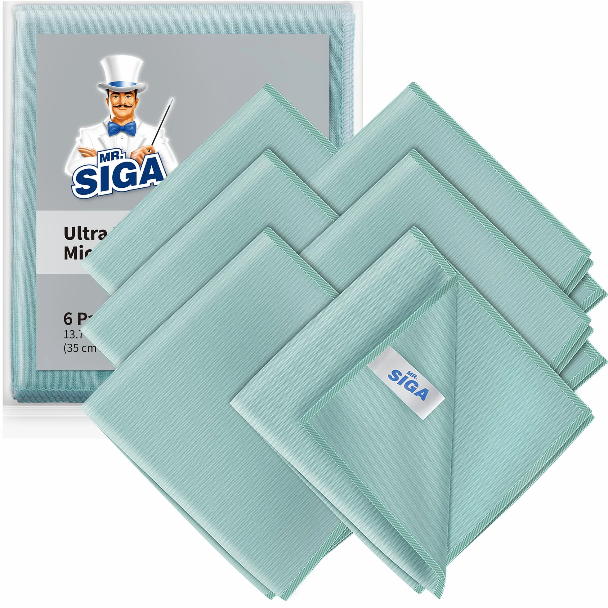 MR.SIGA Ultrafeine Mikrofasertücher für Glas, 6er-Pack, 35 x 40 cm 13,7" x 15,7"