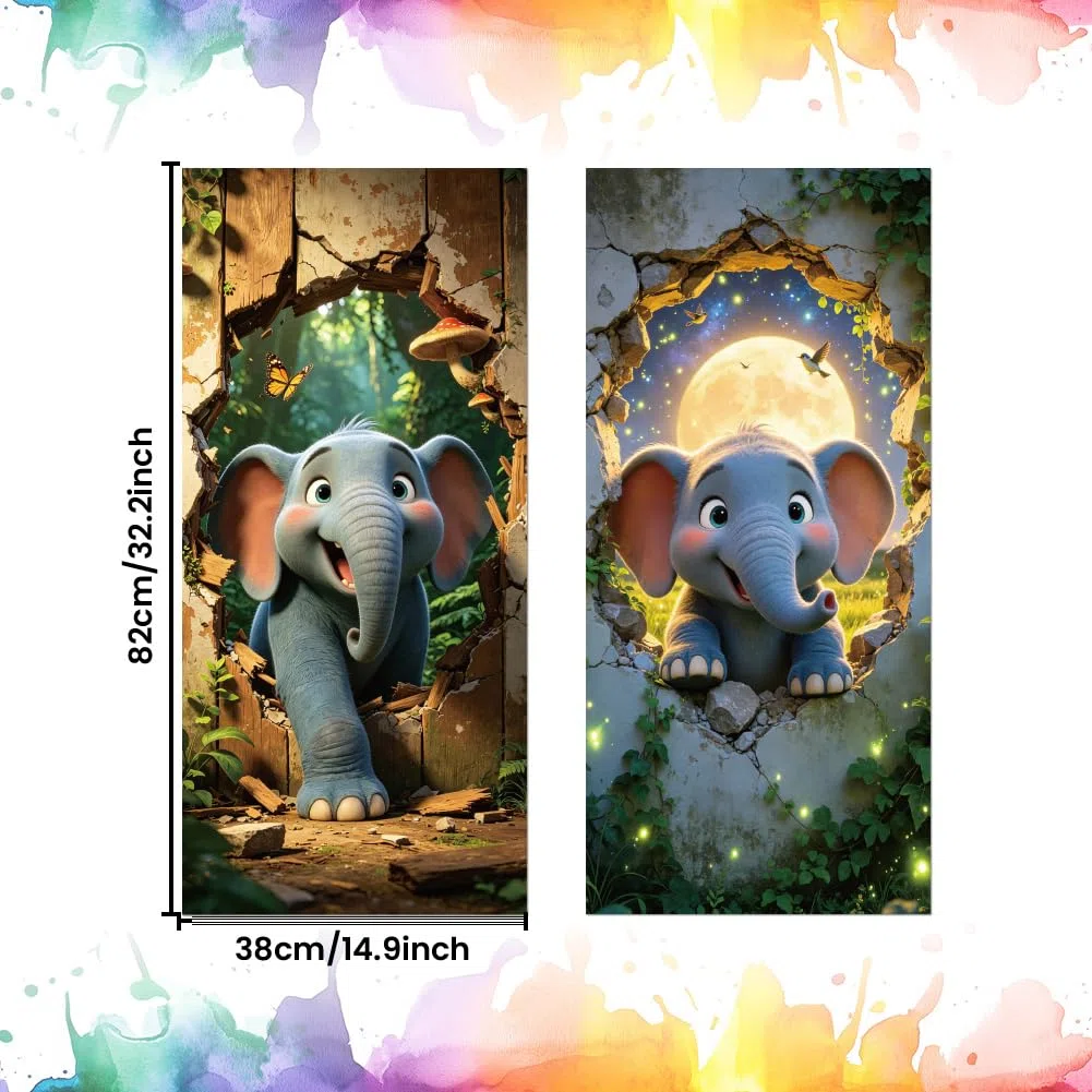 ANATTASOUL Mülleimer Aufkleber, 2 Blätter Mülltonnen Aufkleber 38×82cm Zerrissener Elefant Selbstklebend Aufkleber für Mülltonnen Mülleimer Aufkleber für Behälter, Kühlschrank