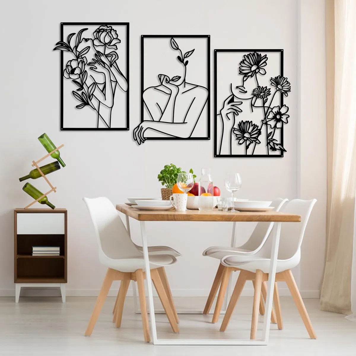 YiYa 3 Stück Wanddeko aus Metall Minimalistische Metall Wandkunst Wanddeko Schwarz Minimalistische Frau Wand Hängen Ästhetisch für Zuhause Wohnzimmer Küche